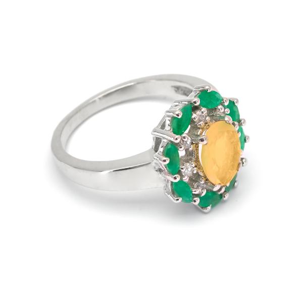 Bague emeraude, opale argent Maela